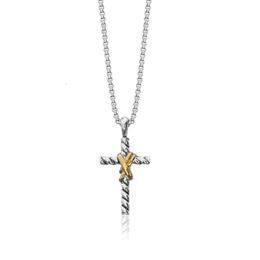 Fashion brand Jewellery necklace Luxury Necklace Cable Cross Pendant in Sterling Silver with 18k Yellow Gold