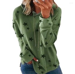 Women's Hoodies Star Print Solid Color Tie Up For Comfort Casual And Fashionable Temperament Commuting Top Loose Size Hoodie Women