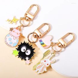 Keychains Kawaii Enamel Anime Charms Keychain Dinosaur Rainbow Key Holder For Women Girls Bag Wallet Car Jewellery Decor