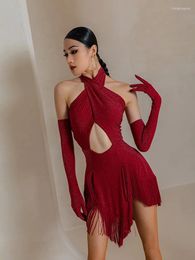 Stage Wear Latin Dance Costume Practice Suit For Female Adult Internet Celebrity Set Winter Tassel Dress