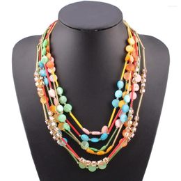 Necklace Earrings Set Fashion Multi Layer Colourful Chunky Statement Crystal Shell Pendant For Party Jewellery