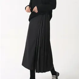 Women's Pants Women Wide-leg Irregular Culottes Black Solid Colour Pleated Wide Leg For High Street Style