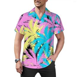 Men's Casual Shirts Neon Palm Trees Shirt Plant Print Beach Loose Hawaii Cool Blouses Short Sleeve Custom Oversized Clothing