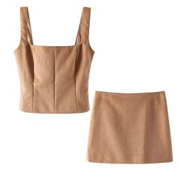 Taop Za Early Spring Product Womens Fashion Casual Artificial Fur Effect Sling Top High Waist Aline Mini Skirt Set 240127