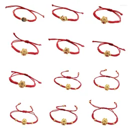 Charm Bracelets Elegant Red Weave Chinese 12 Zodiacs Sign Handchains Handmade Dragon Shape Bangles Unique Year Gift