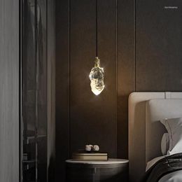 Pendant Lamps All Copper Restaurant Chandelier Postmodern Luxury Crystal Bedroom Bedside Lamp Modern Simple Meal Hanging