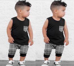 Children039s Clothes Set Infant Toddler Baby Boys Girl Clothing Plaid Tops T Shirt Vest Shorts Outfits Clothes Set Costume9032574