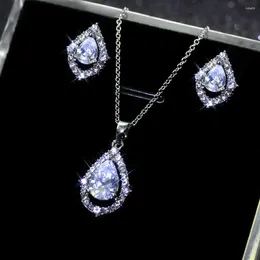 Dangle Earrings White Crystal Jewelry Set Charm Bride Wedding Pendant Necklace Women's Lovely Geometric