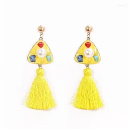 Dangle Earrings Creative Fashion Tassel Stone Imitation Pearl Drop Oil Long Ladies Jewellery Blue Black Yellow Pink