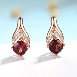 Dangle Earrings Temperament Gold Plated Teardrop Shape Ruby Clip For Women Red Zircon Earring Wedding Engagement Anniversary Gift