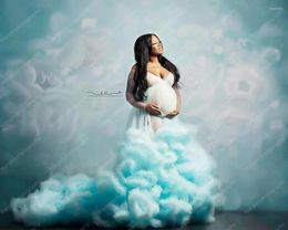 Casual Dresses Sexy Light Sky Blue Tulle Maternity Long Sleeves Fluffy Ruffles Tiered Custom Made Plus Size Po Shoot Pregnancy Dress