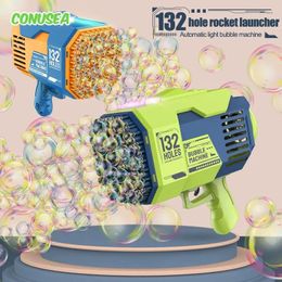Bubble Gun Machine 132 Holes Rocket Soap Automatic Blower with Light Toys for Kids Children Boys Gifts Outdoor Wedding 240202