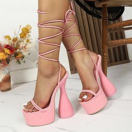 Sandals Chunky Platform Ankle Cross-tied Woman Sexy Street Style High Heel Nightclub Catwalk Party Gladiator Shoes