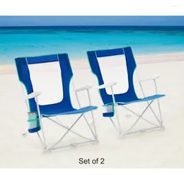 Camp Furniture 2-Pack Folding Hard Arm Beach Bag Chair With Carry Blue Portable Recliner
