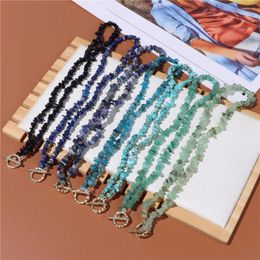 Pendant Necklaces Irregular Stone Chip Beads Necklace Lapis Lazuli Sodalite Gravel Gold Color Charms Jewelry Gifts