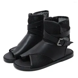Sandals 2024 Summer Black Women Comfortable Flat Mesh Shoes Open Toe High-top Fashion Roman
