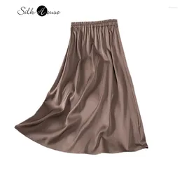 Skirts 2024 Women's Fashion 93%Natural Mulberry Silk Elastic Double Qiao Satin Solid Colour Versatile A-line Skirt