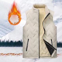 Men's Vests Velvet Winter Vest Padded With Stand Collar Sleeveless Zipper Closure Cardigan Windproof Waistcoat For Cold