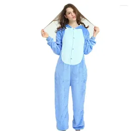 Women's Sleepwear Adults Animal Pajamas Cartoon Stitch Sets Anime Kigurumi Women Men Warm Flannel Hooded