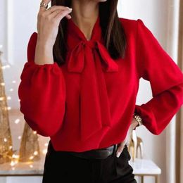 Women's Blouses Casual Women Blouse Polyester Elegant Bowknot Tie Long Sleeve Soft Breathable Solid Color For Spring