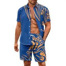 Men's Swimwear 2024 Summer Customised Beach Resort Shirt Loose Short Sleeve Shorts Set Polynesian Vintage Pyjama Party