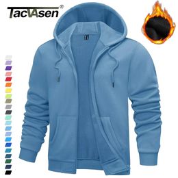 TACVASEN Big Pockets Fleece Lining Hoodies Mens Hooded Coats Full Zip Up Casual Hoodie Jackets Athlete Running Hiking Sportswear 240202