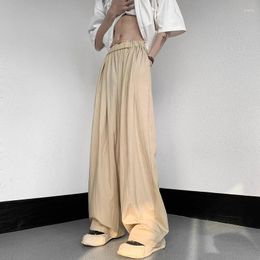 Men's Pants NOYMEI Slim Comfortable Ice Silk Casual Trousers Khaki All-match 2024 Summer Trendy Pleated Japanese Style WA3916