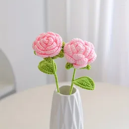 Decorative Flowers 6PC Knitted ROSE Bouquet Decoration Yarn Fake Daisy Pink White Artificial For Table Centrepiece Party Flower Supplies