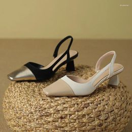 Sandals Block Heel 5cm Women Square Toe High Heels Shoes For Lady