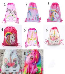 Unicorn Drawstring Bag Backpack Cartoon Dinosaur Print Knapsack Outdoor Casual Storage Travel Shoe bags Nonwoven Children Party2706202