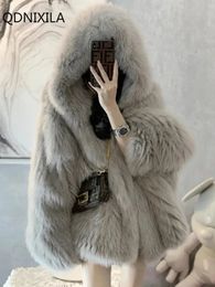 Winter Jackets for Women Imitation Fox Fur Coat Women Korean Version Outerwears Faux Fur Coat Hooded Fur Jacket 240129