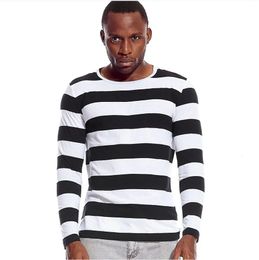 T Shirts Stripes Long Sleeve Tees for Men Round Neck Men Striped Leisure Casual Red White Cos Cosplay Halloween Costume Party 240118