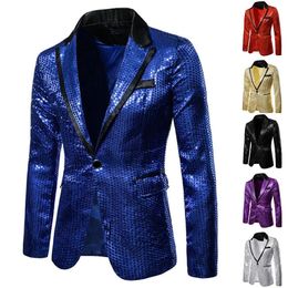 Shiny Gold Decorated Blazer Jacket for Men Night Club Graduation Suit Homme Costume Stage Wear Singer 240125