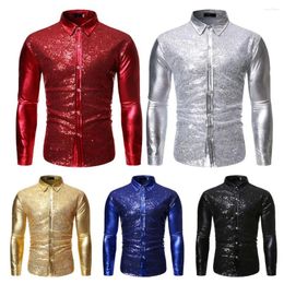 Men's Dress Shirts Fashion Shirt Top Long Sleeve Versatile Soft Christmas Party Stage Show Sequins