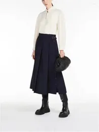 Skirts Women's Skirt 2024 Autumn Winter Wool Blend Pleated Side Single-Breasted High Waisted Versatile Casual Long Jupe