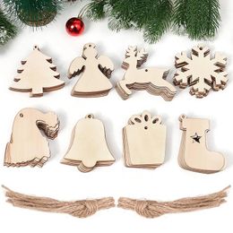Christmas Decorations 10pcs Wooden Tree Pendants Home Decoration DIY Wood Crafts Angel For Family Party 2024 Year's Decor