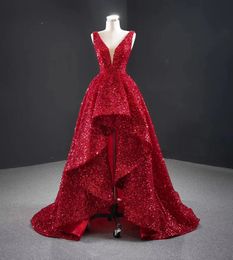 Red Sequin Evening Gowns For Women Elegant Porm Dresses Long Luxury V Neck Party GownsEmerald Wedding Dubai 240125