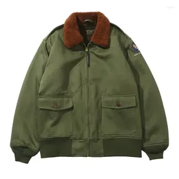 Hunting Jackets Winter Men Vintage Bomber Jacket Army Green Warm Fur Collar Fleece Thicken Outdoor Casual Loose Zipper Pockets Male Cotton