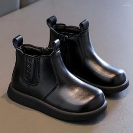 Boots Autumn For Girls Fashion Solid Colour Children Leather Black Thick Soled Versatile Kids Ankle Causal Soft