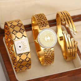Bangle AENSOA Personality Rhinestones Lion Eyes Round Flower Stainless Steel Bangles Bracelets For Women Charm Gold Colour Jewellery