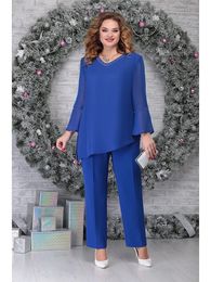 Plus Size Mother of the Bride Pant Suit Two Pieces Set Pant Suits Chiffon Outfit Sets for Wedding Guest Evening Party Clothing 240122