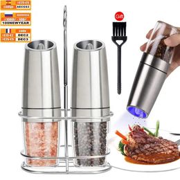 Electric Salt Pepper Mill Sets Stainless Steel Spice Pepper Grinder Kitchen Salt and Spice Adjustable Coarseness Pepper Grinder 240118