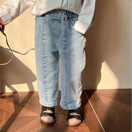 Trousers 2024 Spring Autumn Fashion Boy Girl Baby Jeans Retro Children Casual Pants Kid Pockets Denim Cotton Toddler