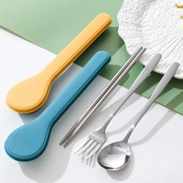 Dinnerware Sets 3/2pcs 410 Stainless Steel Cutlery Set With Case Spoon Fork Chopsticks Shape Box Korean Style Flatware School