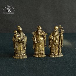 Vintage Bronze Taoism Three Gods of Blessing Wealth Longevity Statue Pure Copper Buddha Figurines Ornaments Feng Shui Home Decor 240202