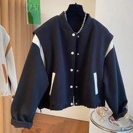 Women's Jackets Deeptown Black Short Bomber Jacket For Women Harajuku Streetwear Casual Cropped Preppy Style Autumn Winter Coat Korean
