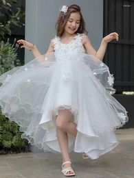 Girl Dresses White Flower For Weddings A-Line High Low First Communion Dress Toddler Kids Appliqued Tulle Birthday Party Gowns