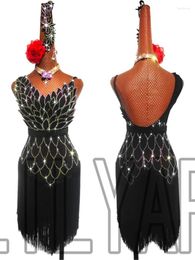 Stage Wear Latin Dance Performance Competition Artistic Exam Adult Black Tassel 3D Flash Diamond Waist Closing Sexy Skirt