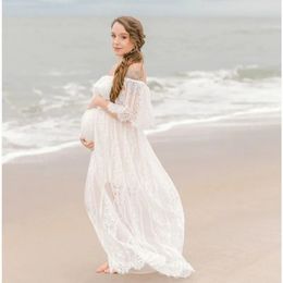 Summer Maternity Lace Dresses Boho Maternity Pography Dress Slash Neck Pregnancy Casual Long Dress 240129