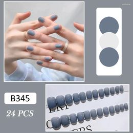 False Nails Glossy Short Solid Blue Manicure Press On Nail For Women Girls
